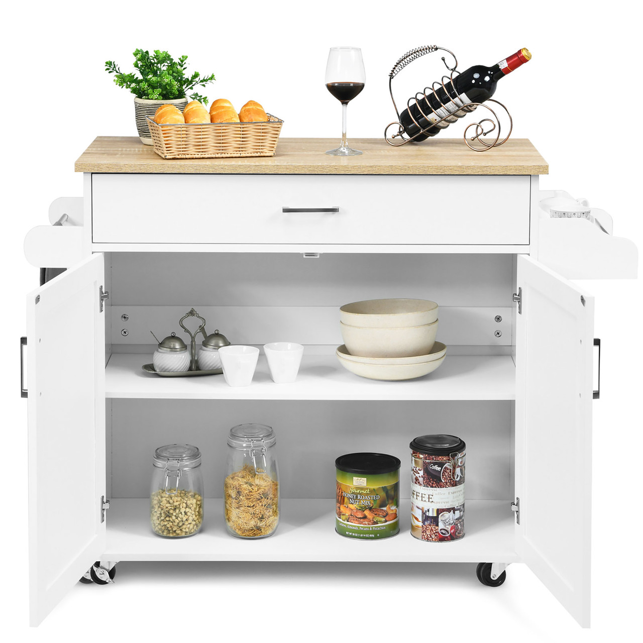 Rolling Kitchen Island Cart with Towel and Spice Rack product image