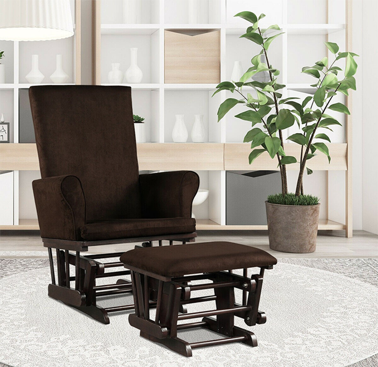 Wood Frame Cushioned Rocking Chair Glider & Ottoman Set product image