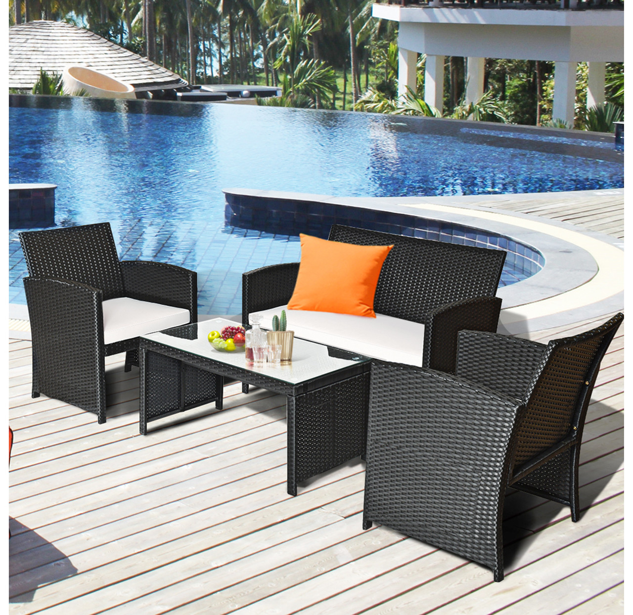 Rattan 4-Piece Loveseat & Chairs Patio Set product image