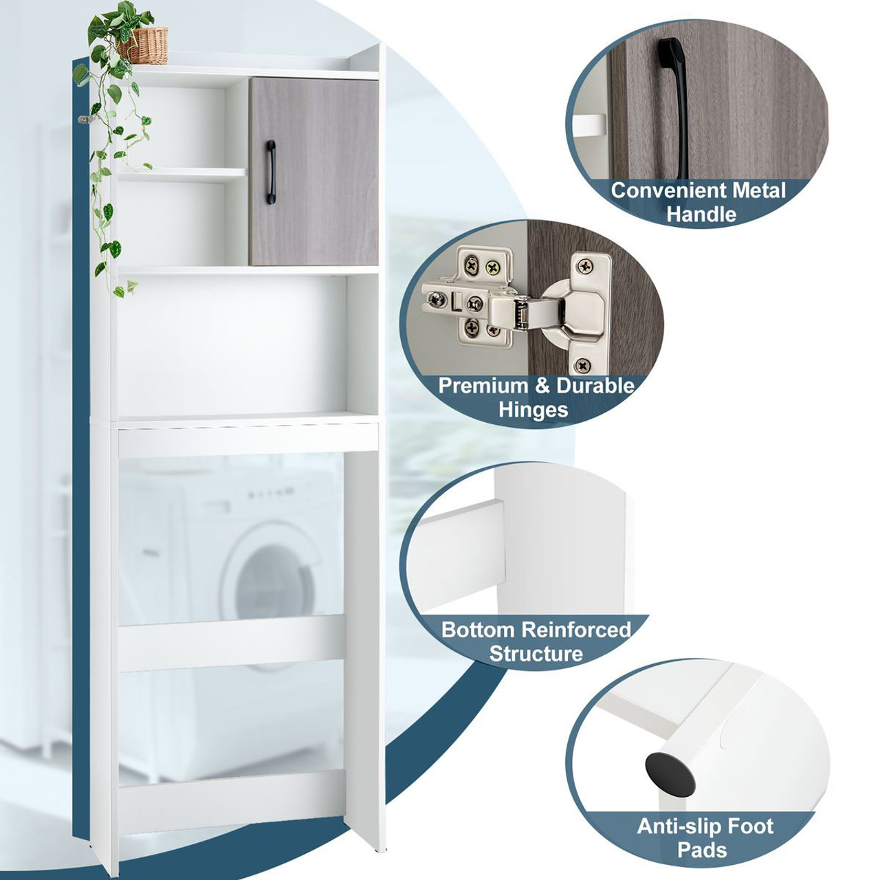 4-Tier Space-Saving Toilet Storage Cabinet with Open Shelves product image