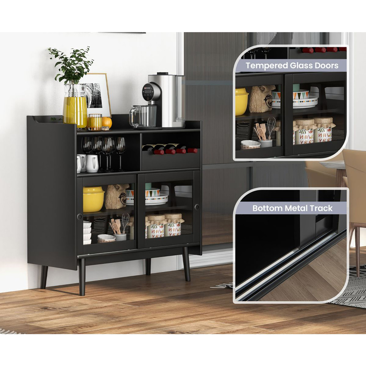 Kitchen Buffet Sideboard with Wine Rack and Sliding Door product image