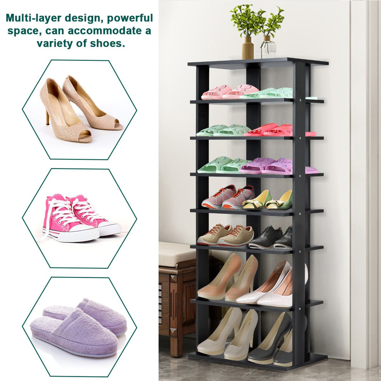 7-Tier Dual Shoe Rack with Practical Free-Standing Shelves  product image