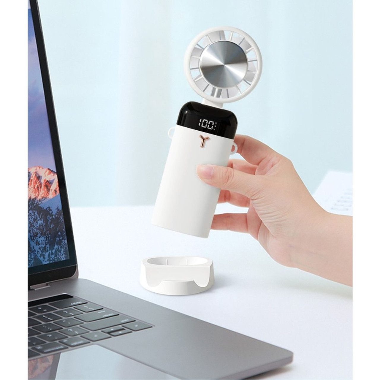 2-in-1 Portable Handheld & Hand-Free Fan with Qi Phone Charger product image