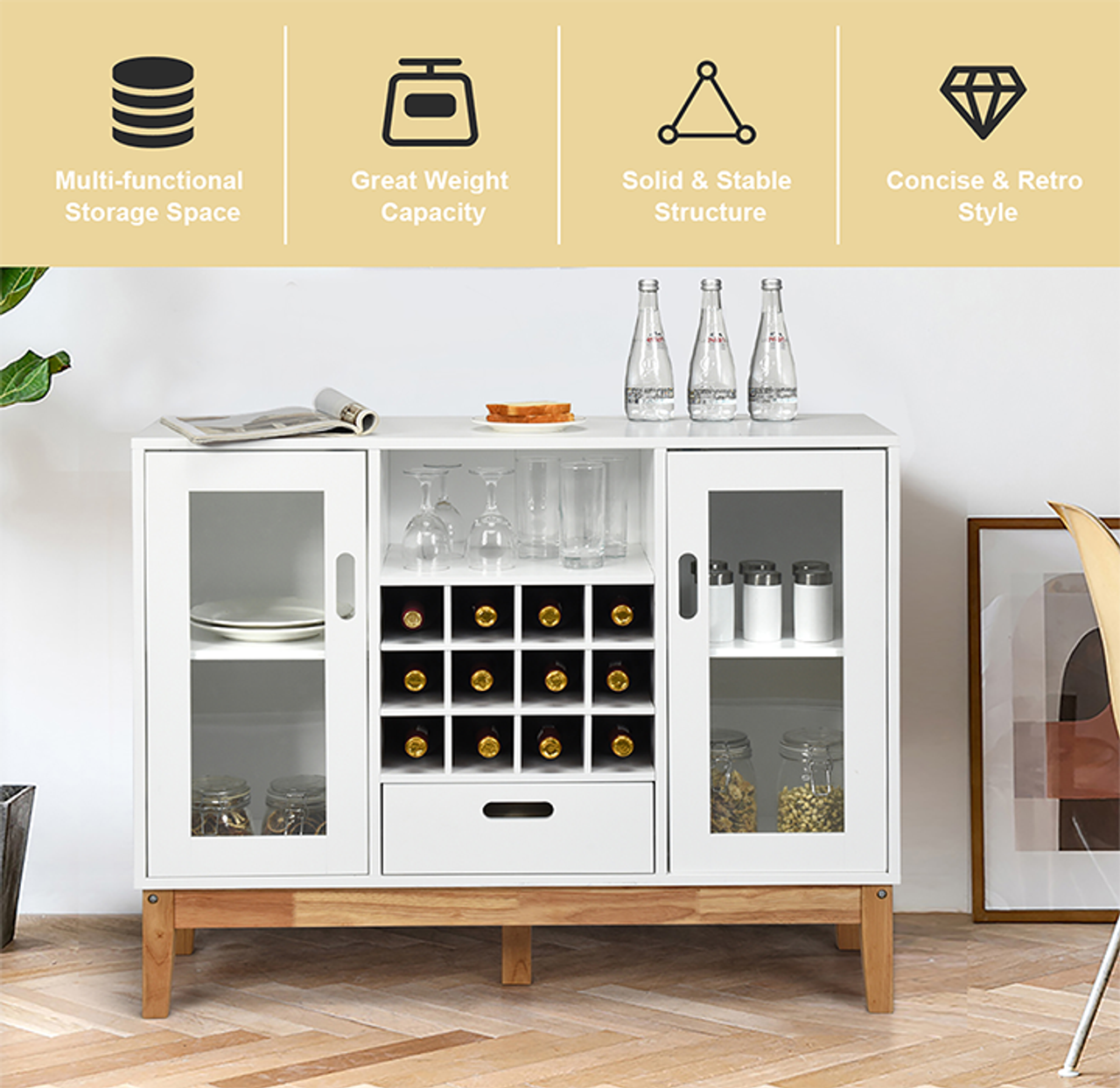 White Wood Wine Storage Cabinet product image