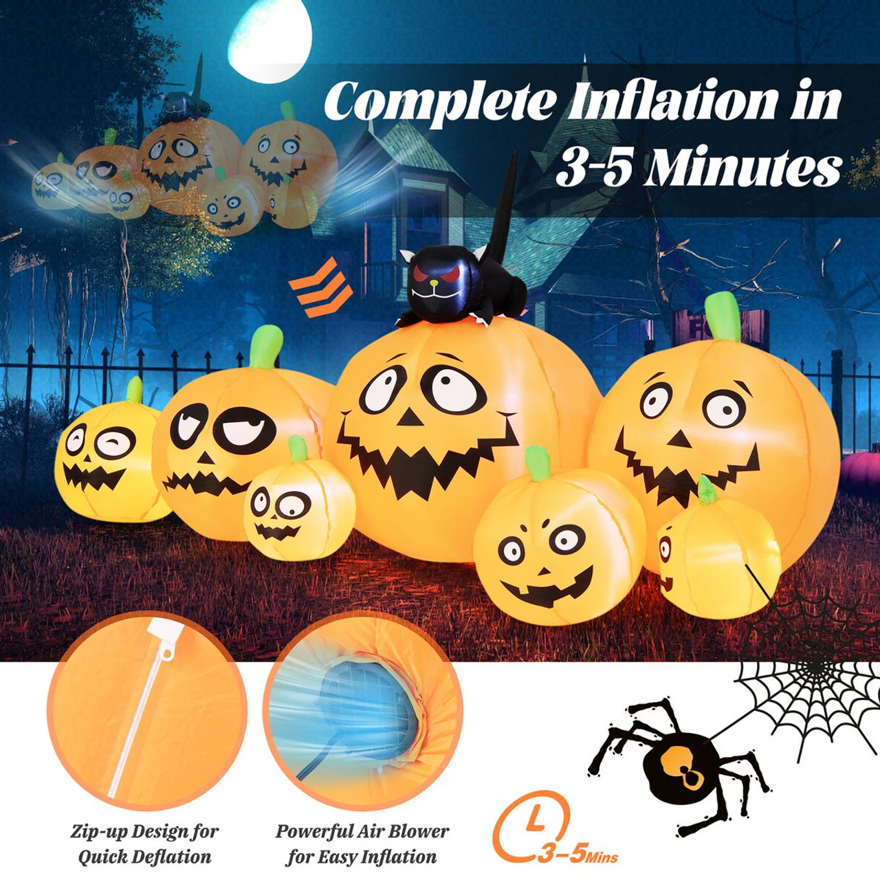 Pumpkin Patch Halloween Inflatable with Black Cat & Built-in LED Lights product image