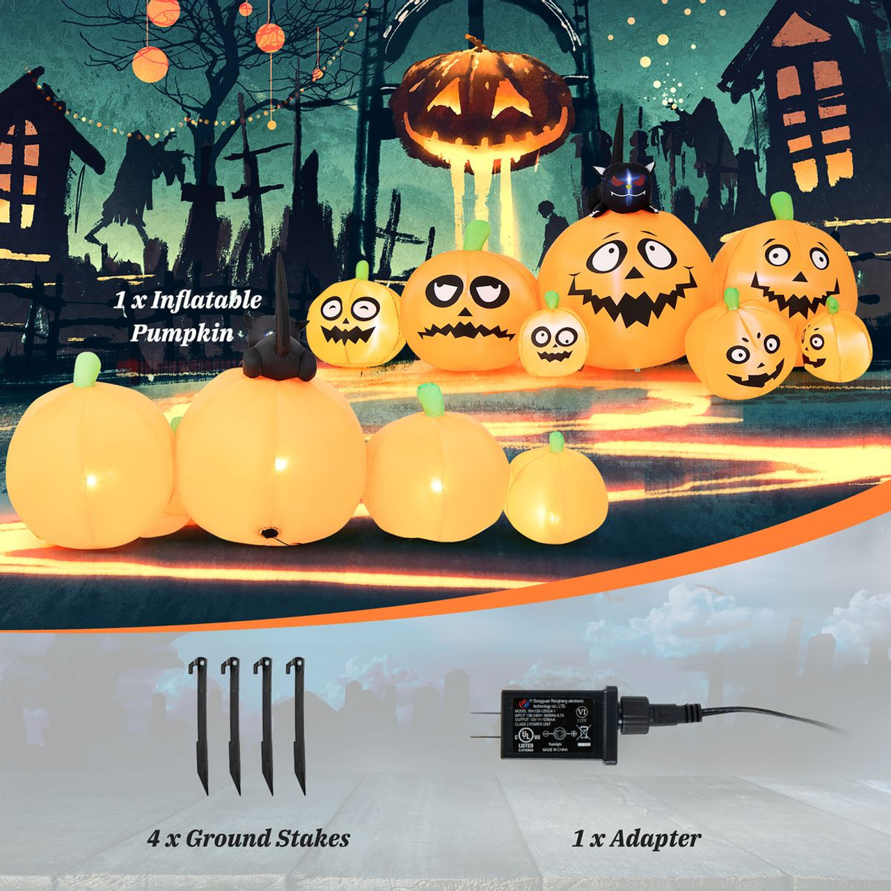Pumpkin Patch Halloween Inflatable with Black Cat & Built-in LED Lights product image