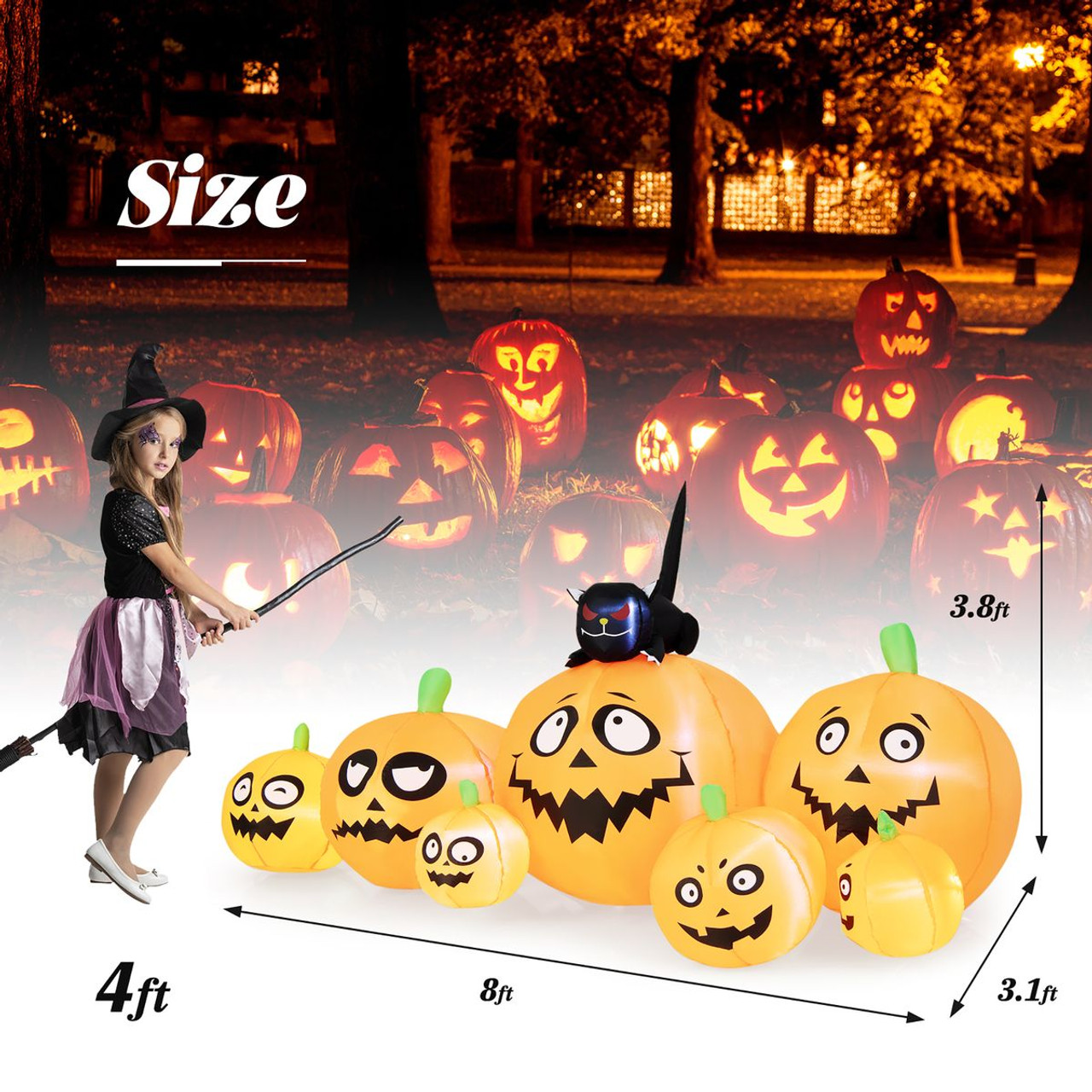 Pumpkin Patch Halloween Inflatable with Black Cat & Built-in LED Lights product image