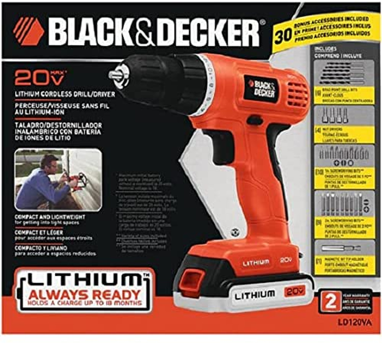 BLACK+DECKER® 20V Max Cordless Drill/Driver with 30-Piece Accessory Kit product image
