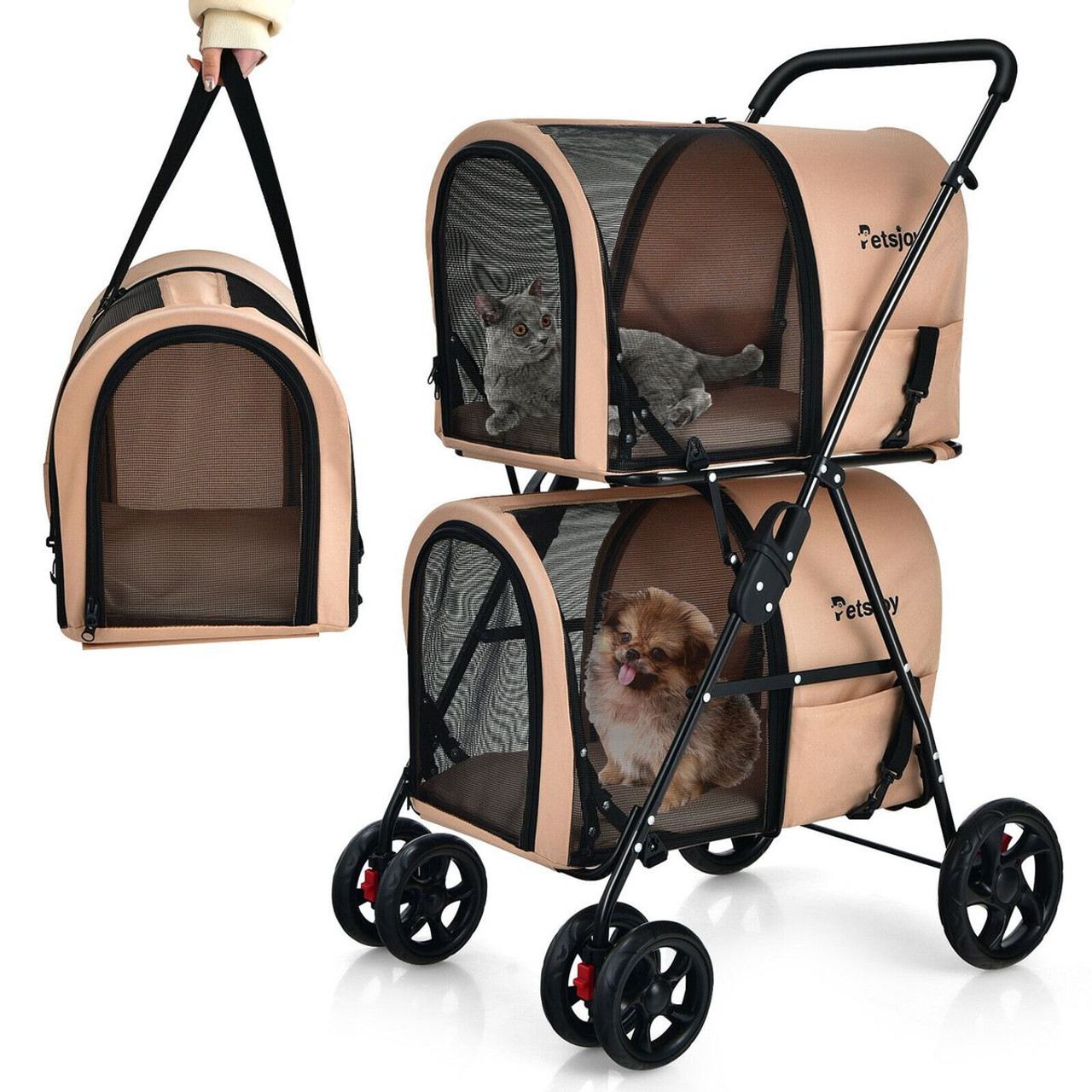 4-in-1 Double Pet Stroller with Detachable Carrier and Travel Carriage product image