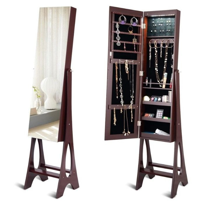 Bevel Edge Mirrored Standing LED Jewelry Cabinet product image