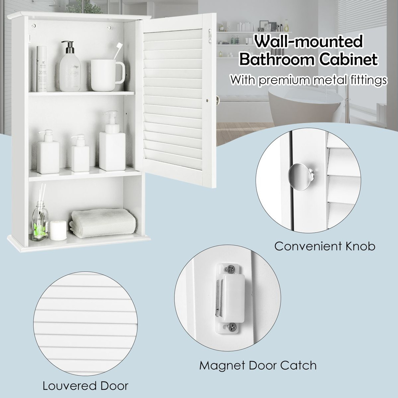 Bathroom Wall-Mounted Storage Cabinet with Single Door & Height-Adjustable Shelf product image