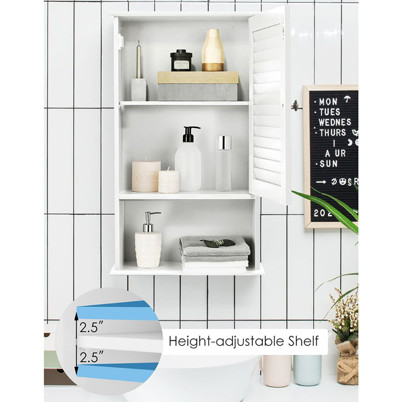 Bathroom Wall-Mounted Storage Cabinet with Single Door & Height-Adjustable Shelf product image