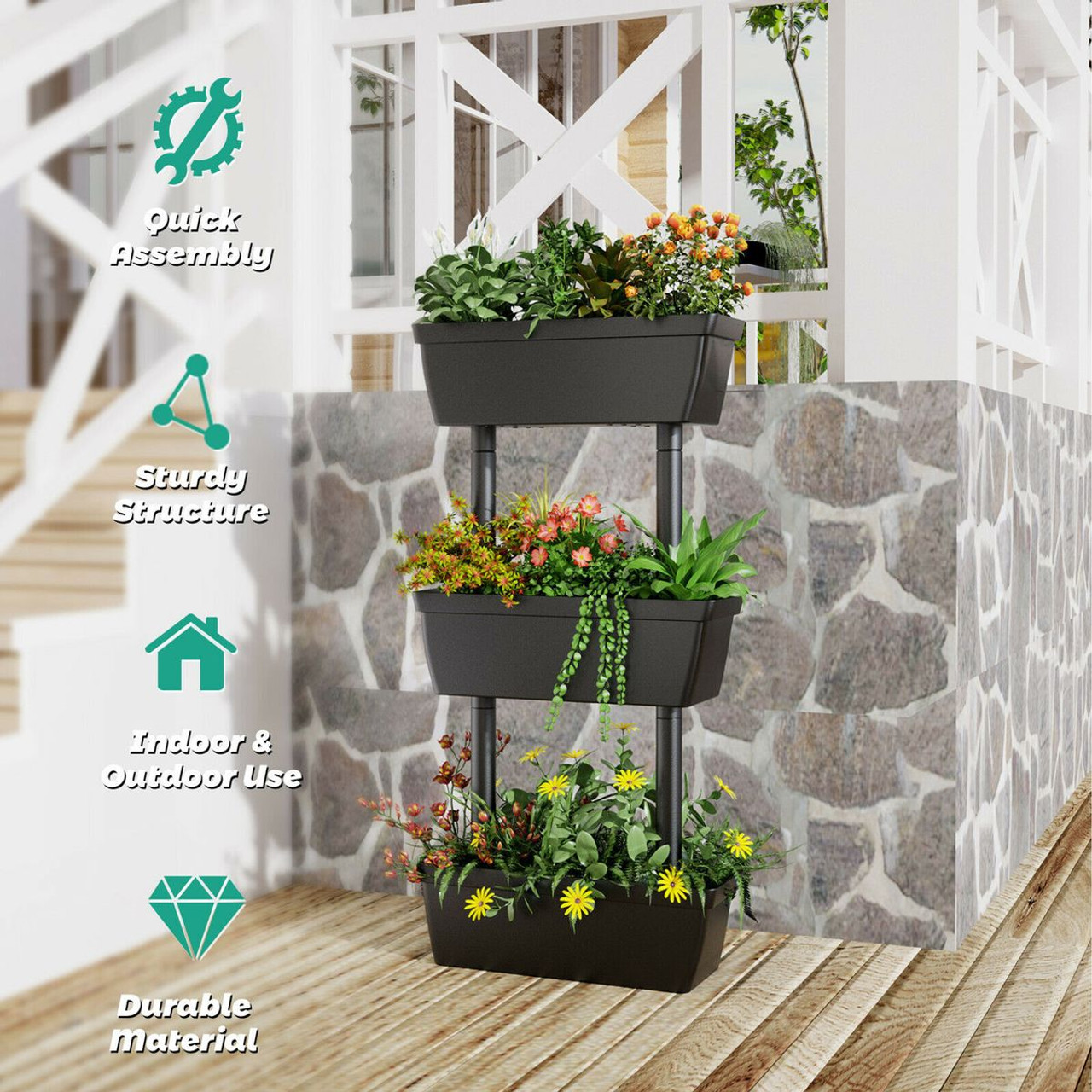 3-Tier Freestanding Vertical Plant Stand for Gardening & Planting Use product image