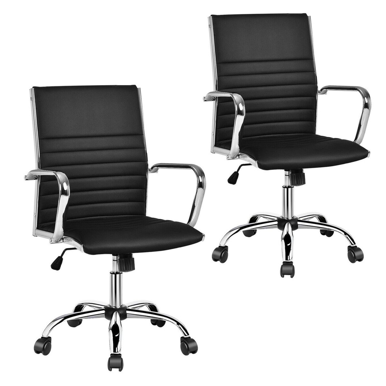 High Back Ribbed Office Chairs with Armrests Set of 2