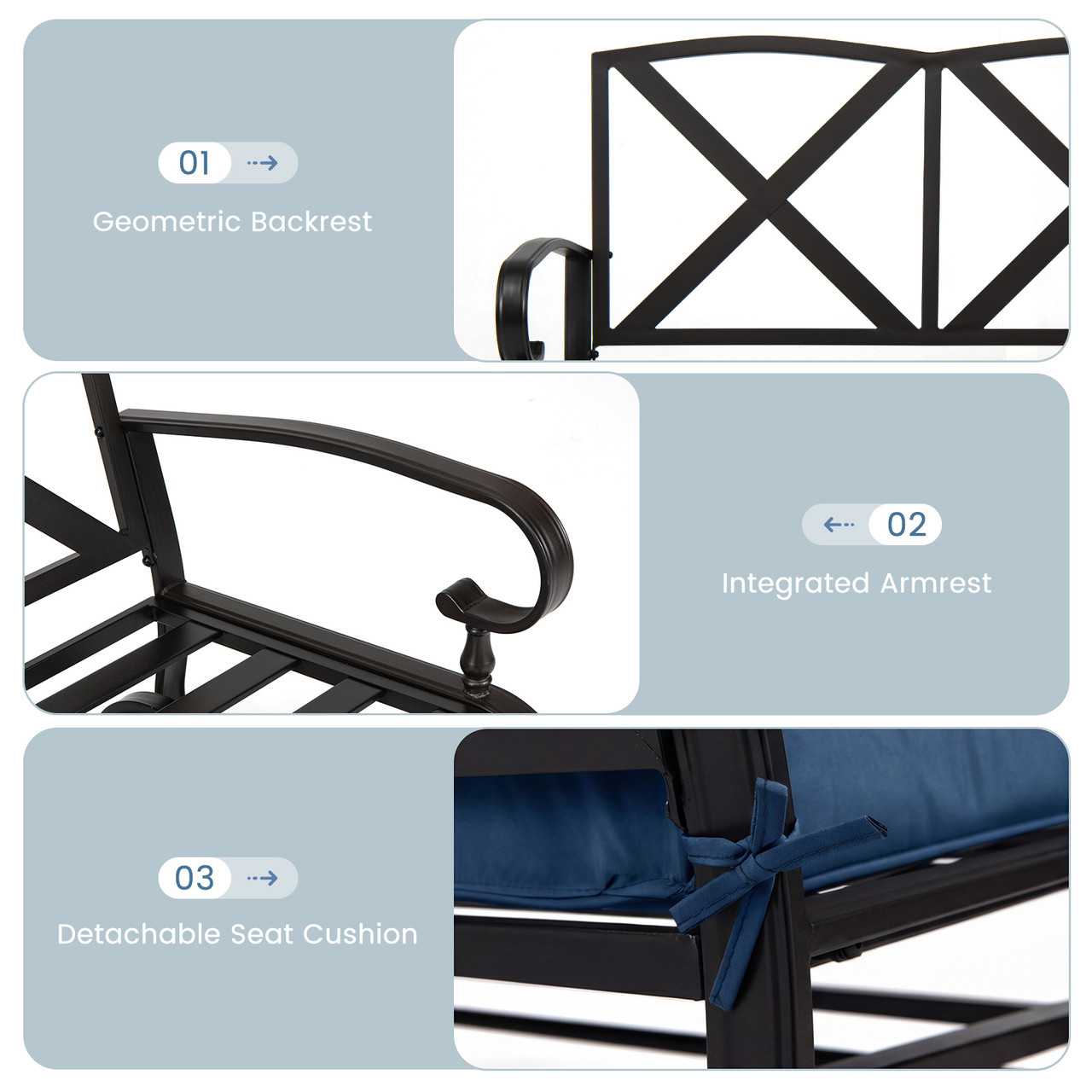 Outdoor Patio Cushioned Rocking Bench Loveseat product image