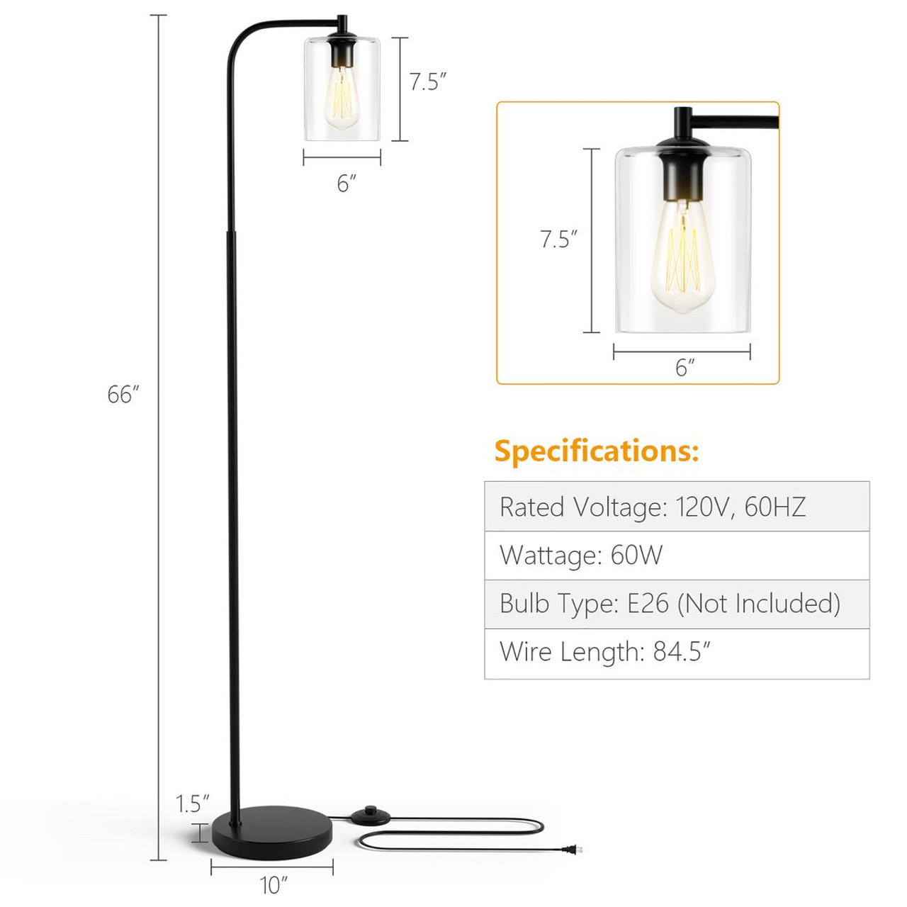 GoPlus Modern Standing Pole Floor Lamp with Glass Shade product image