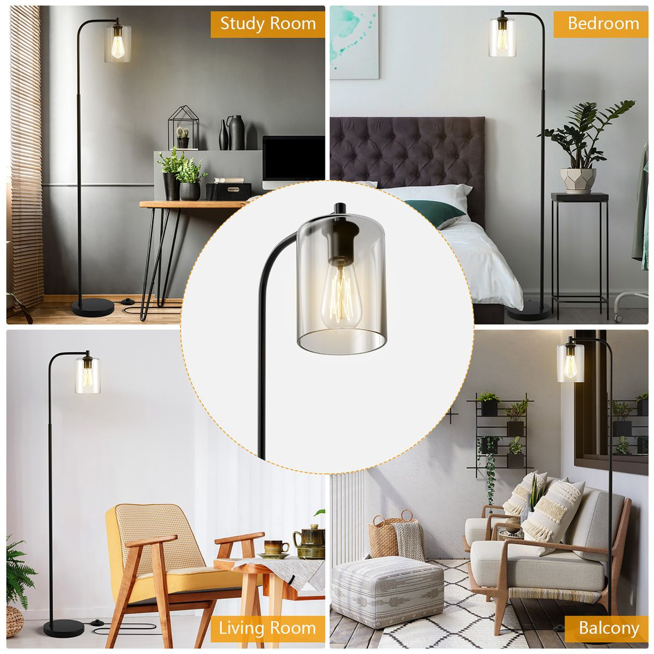 GoPlus Modern Standing Pole Floor Lamp with Glass Shade product image