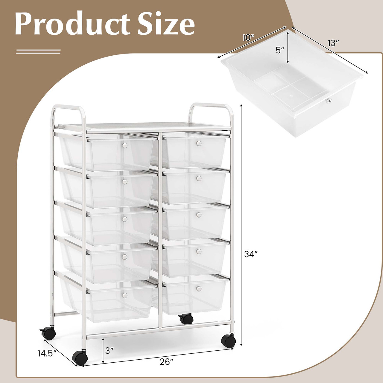 10-Drawer Rolling Storage Cart product image