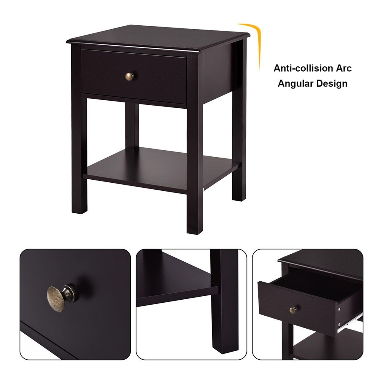 Single Drawer Classic Wood Nightstands (Set of 2) product image