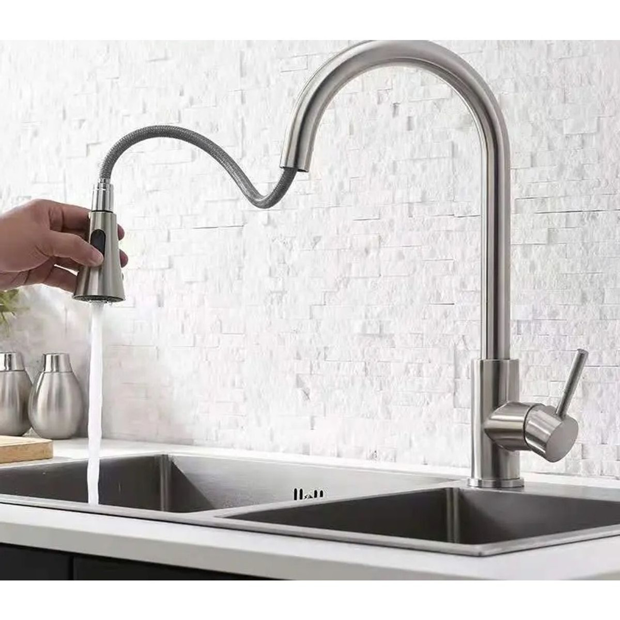 Stainless Steel Kitchen Faucet with Pull-Down Sprayer, Chrome Finish product image