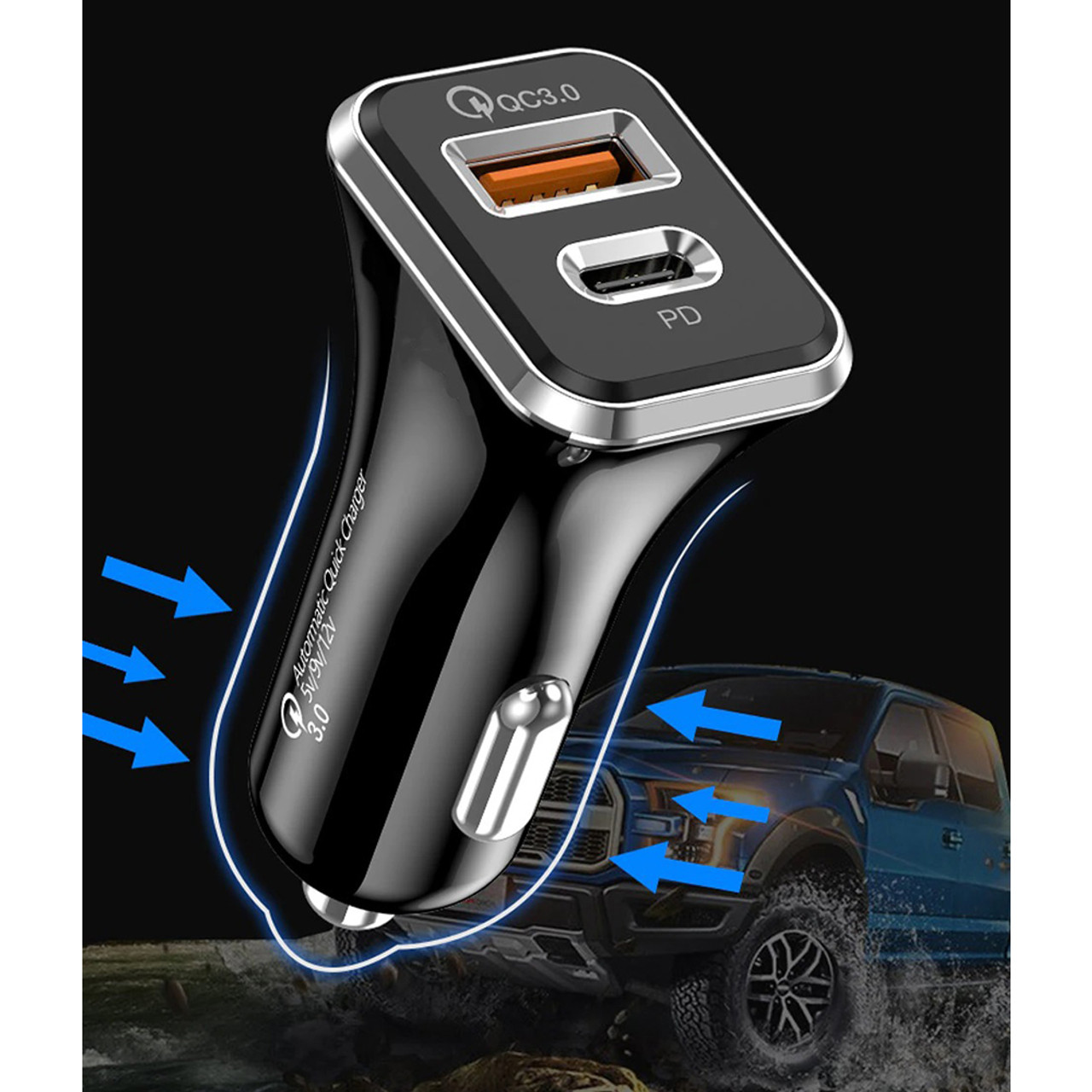 Universal 36W Fast Car Charger with USB-C PD & USB-A Ports product image