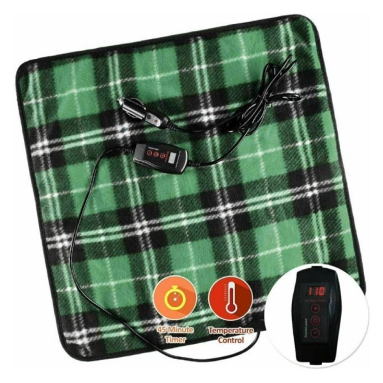 Zone Tech Green Plaid 12V Heating Mini Car Blanket Pad product image