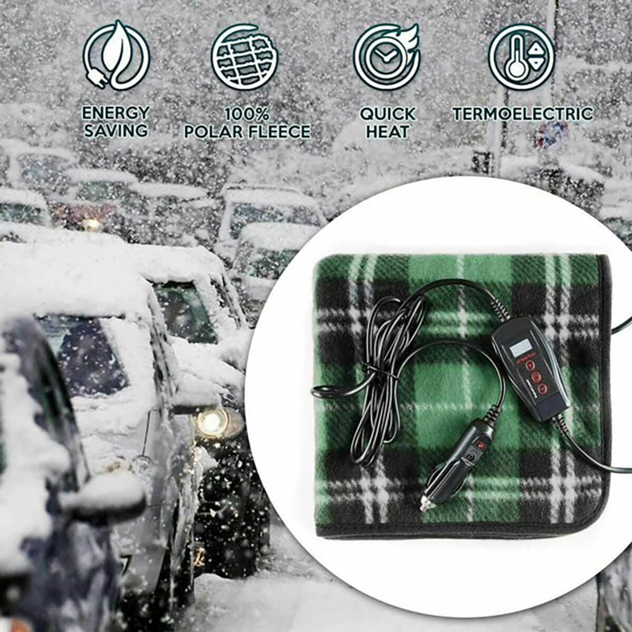 Zone Tech Green Plaid 12V Heating Mini Car Blanket Pad product image