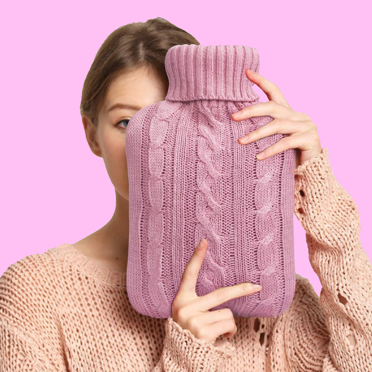 2-Liter Transparent-Pink Hot Water Bottle with Knitted Cover product image