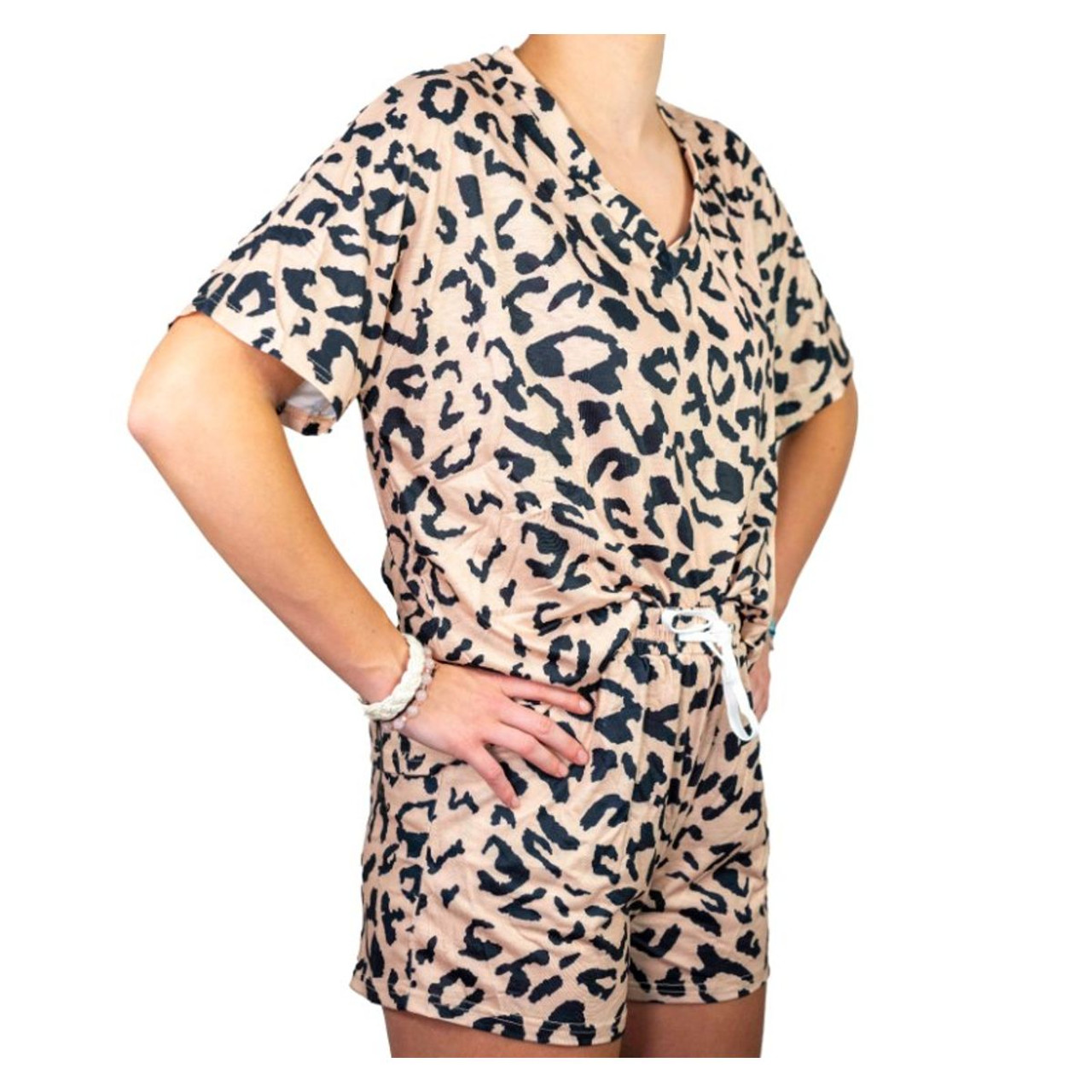 Women's Leopard Print Drawstring Top and Shorts Set product image