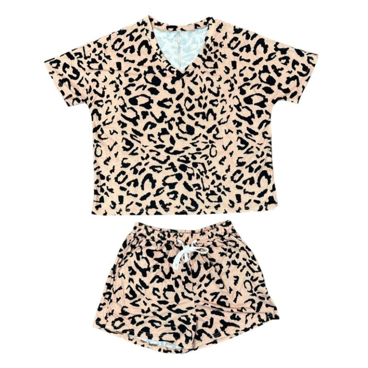 Women's Leopard Print Drawstring Top and Shorts Set product image