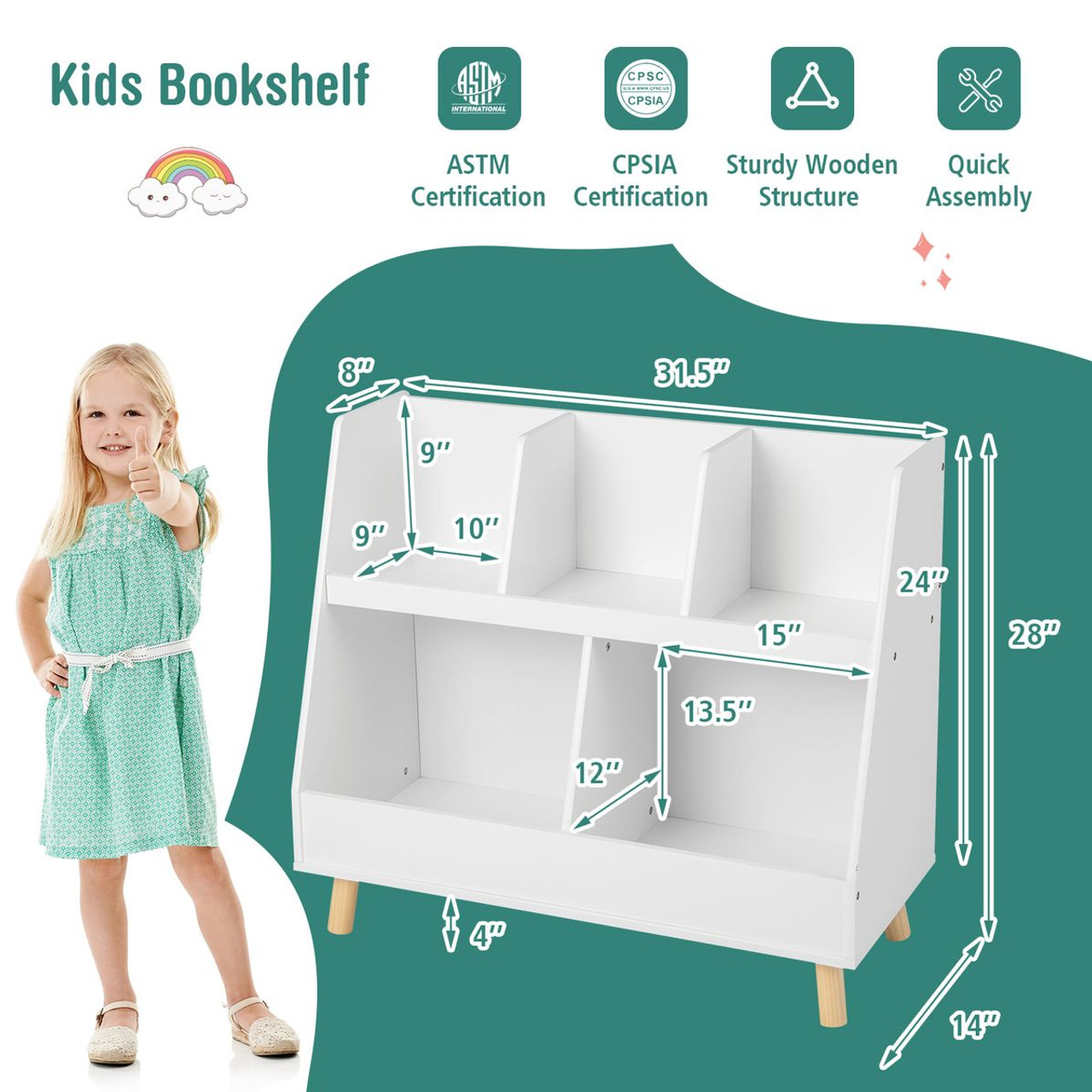 Kids' 5-Cube Bookshelf & Toy Organizer with Anti-Tipping Kits product image