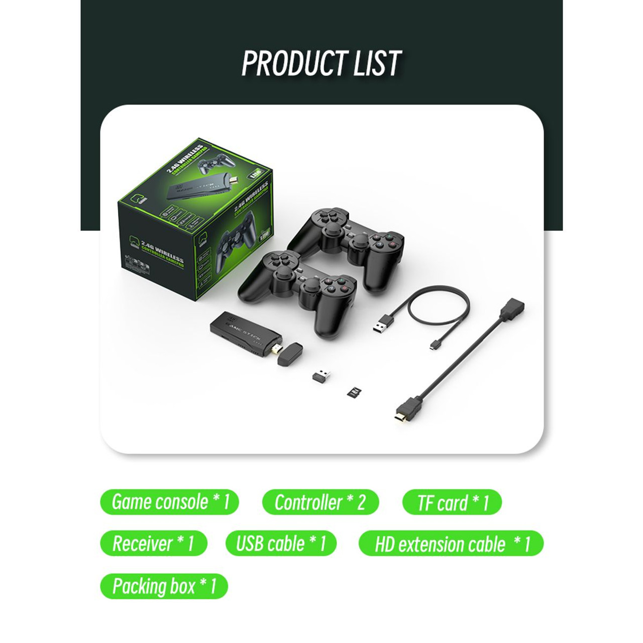 Retro 4K Game Stick Emulator with 2 Wireless Controllers product image