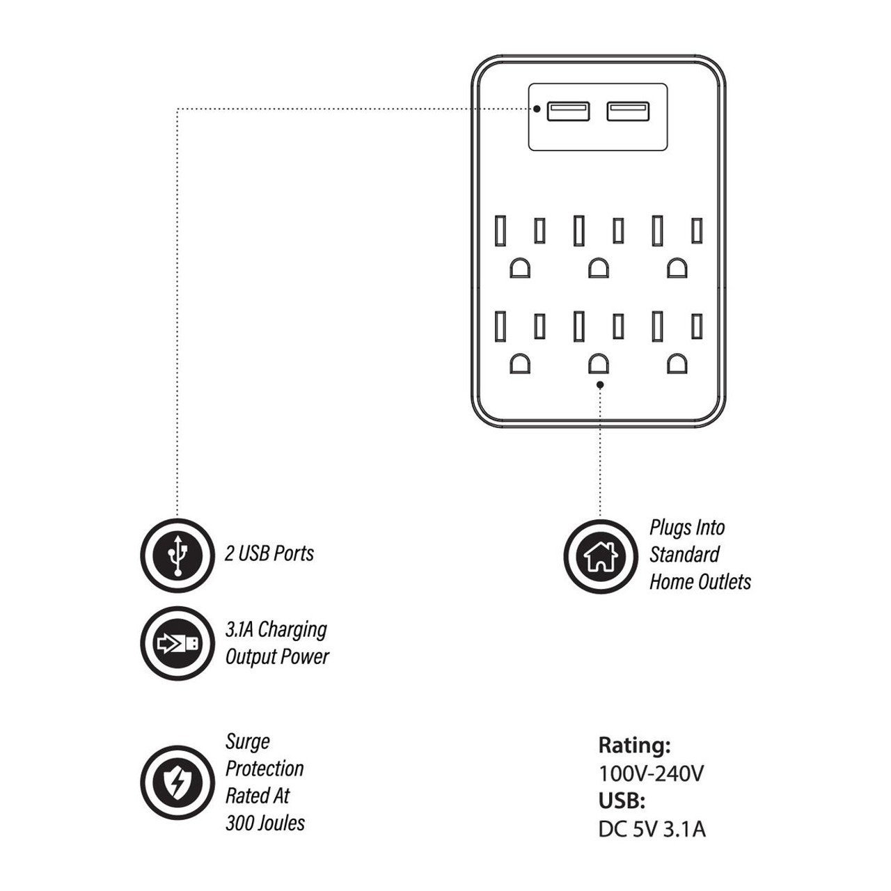 6-Port AC & 2 USB Charging Station (1- to 4-Pack) product image