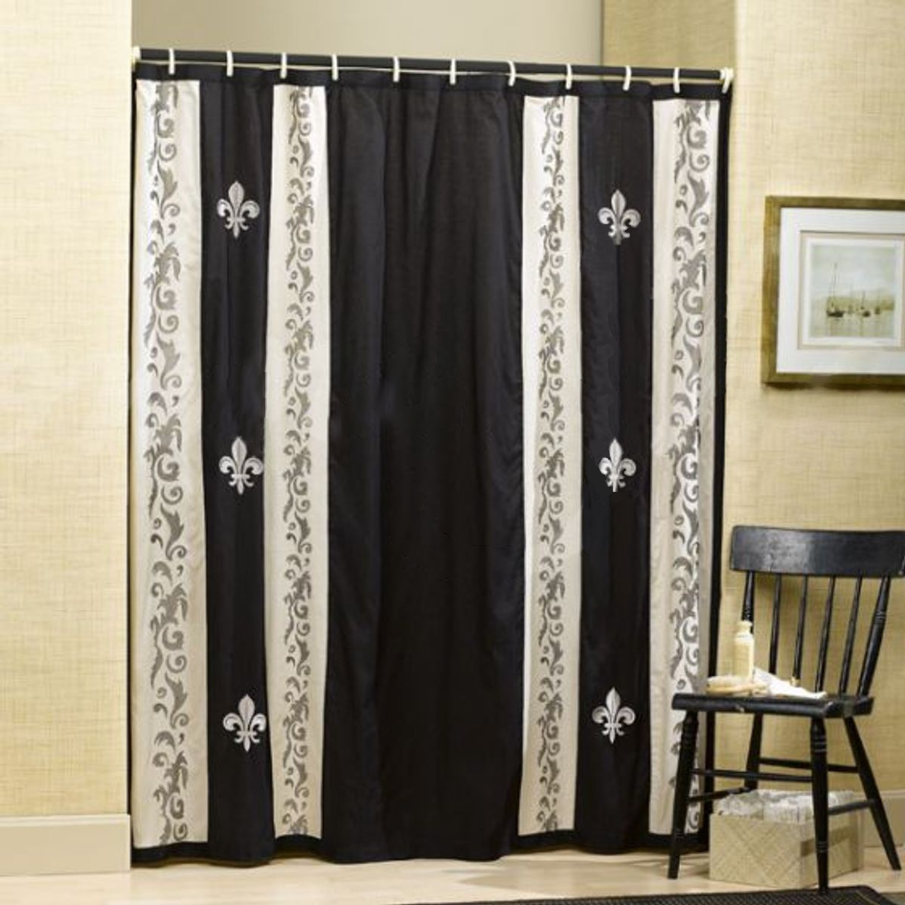 Donna Sharp® Fleur-de-Lis Scrolls/Tan Shower Curtain, 68149 product image