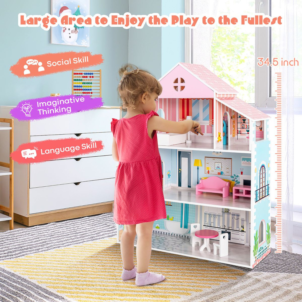 Kids' 3-Tier Toddler Doll House with Furniture product image Kids' 3-Tier Toddler Doll House with Furniture product image