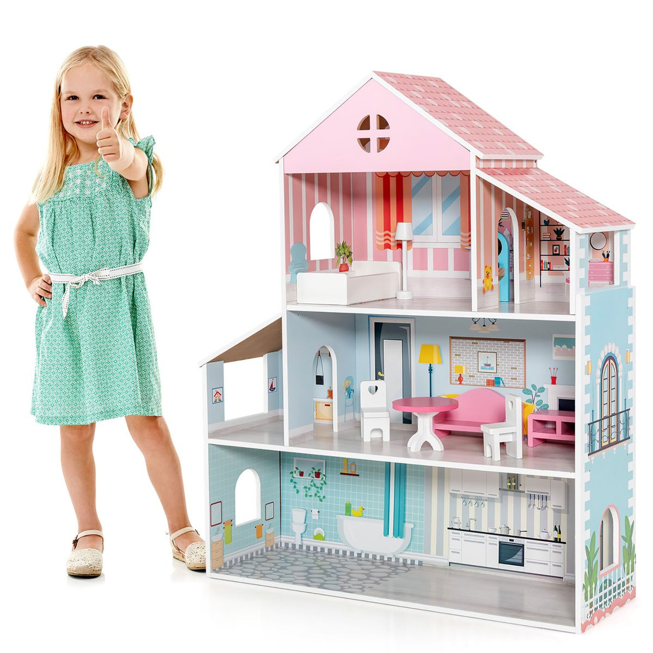 Kids' 3-Tier Toddler Doll House with Furniture product image Kids' 3-Tier Toddler Doll House with Furniture product image