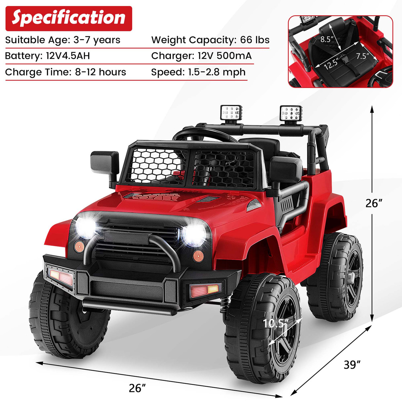 Kids' 12V Ride-on Truck with Remote and Headlights product image