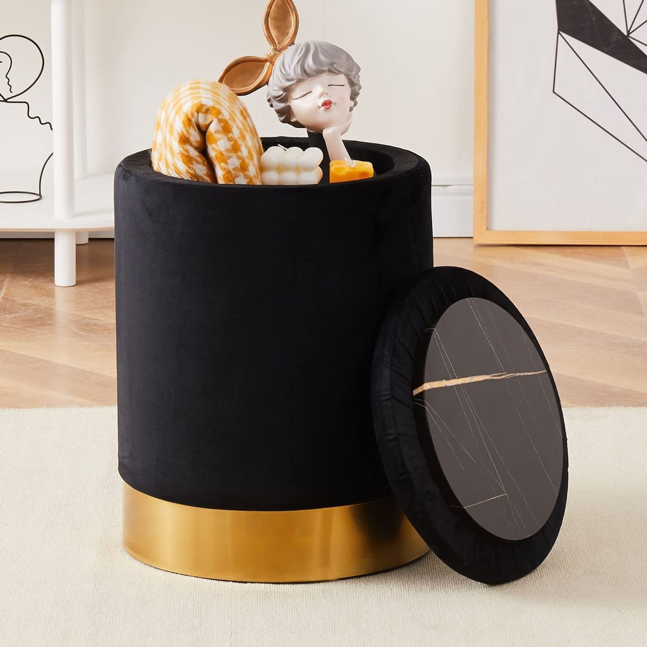 13.8-Inch Wide Faux Leather Round Storage Ottoman product image