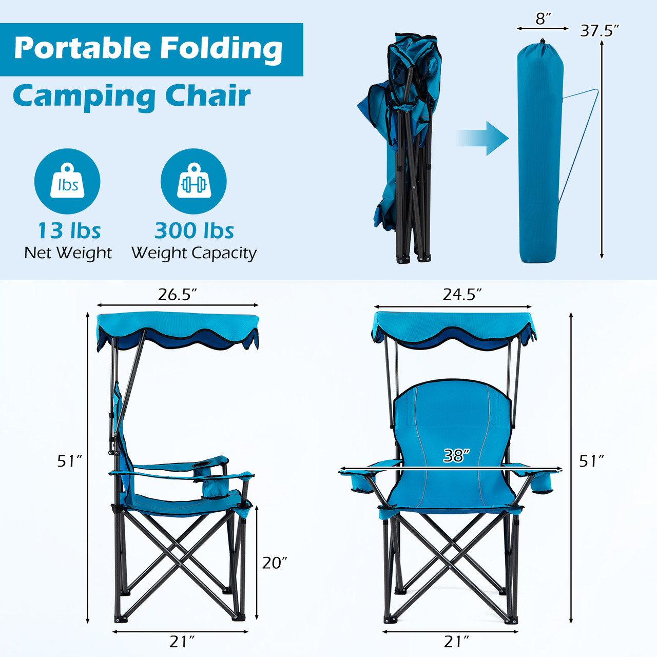 Portable Folding Beach Canopy Chair with Cupholders product image