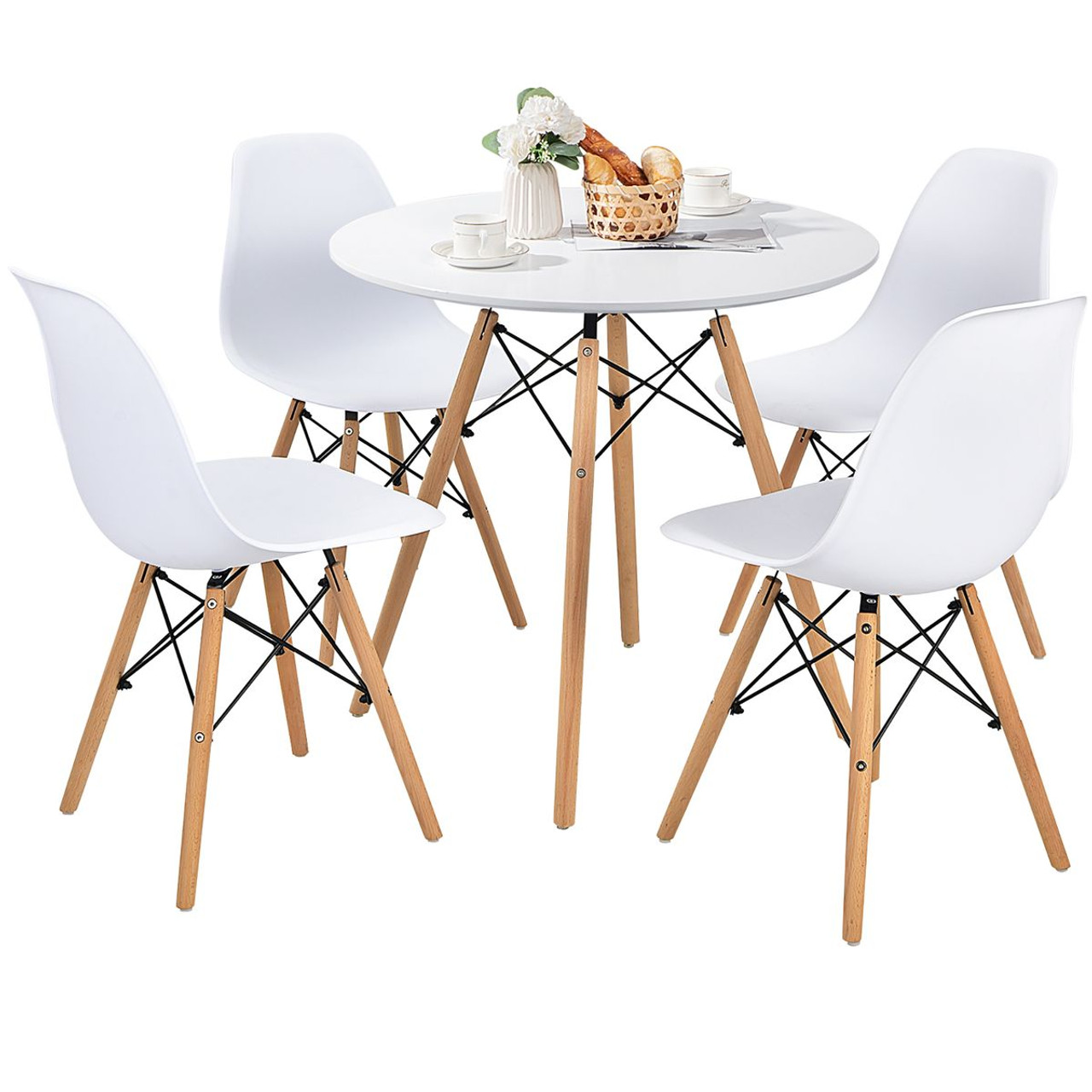 5-Piece Modern Round Dining Room Table with Solid Beech Wood Legs product image