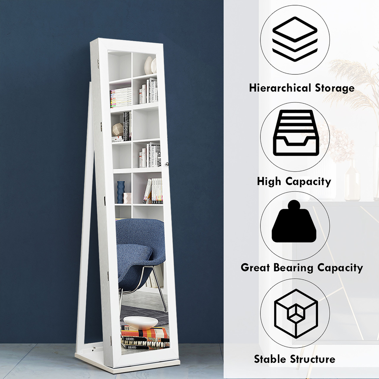 2-in-1 Jewelry Cabinet & Standing Mirror Lockable Storage Organizer product image