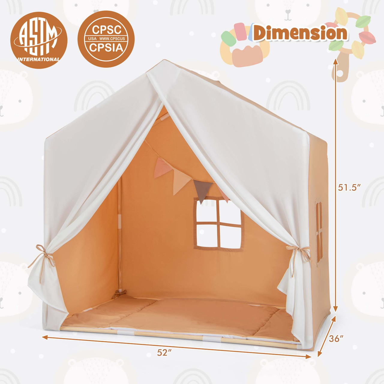 Kids' Play Tent with Washable Cotton Mat & Flag Banner product image
