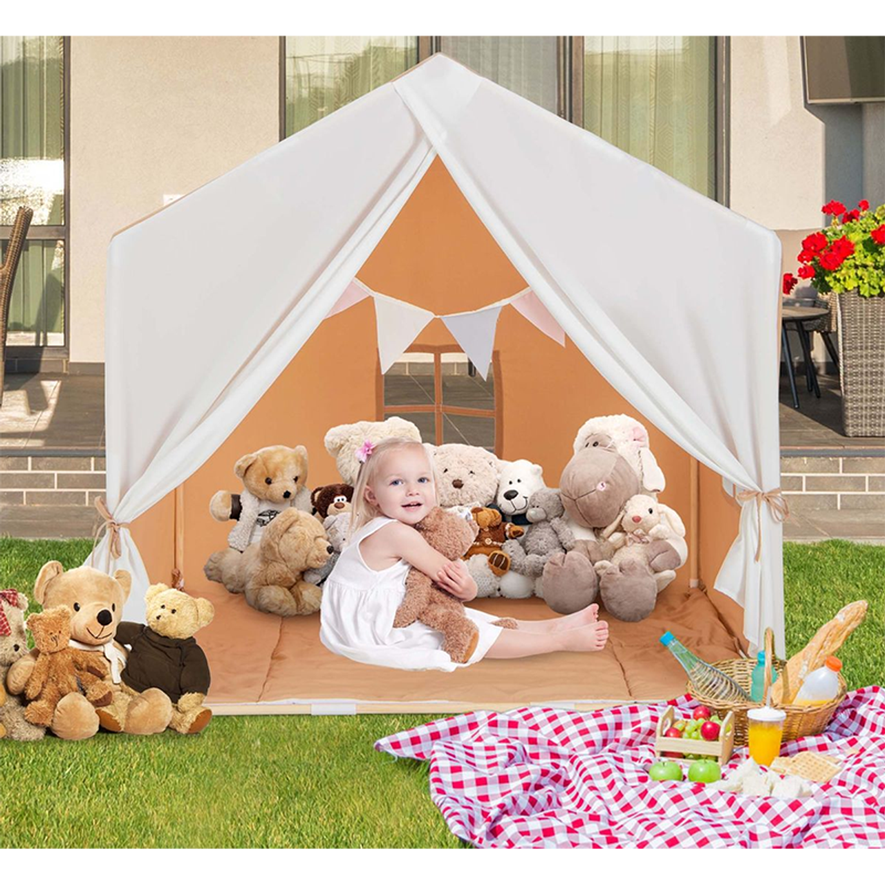 Kids' Play Tent with Washable Cotton Mat & Flag Banner product image