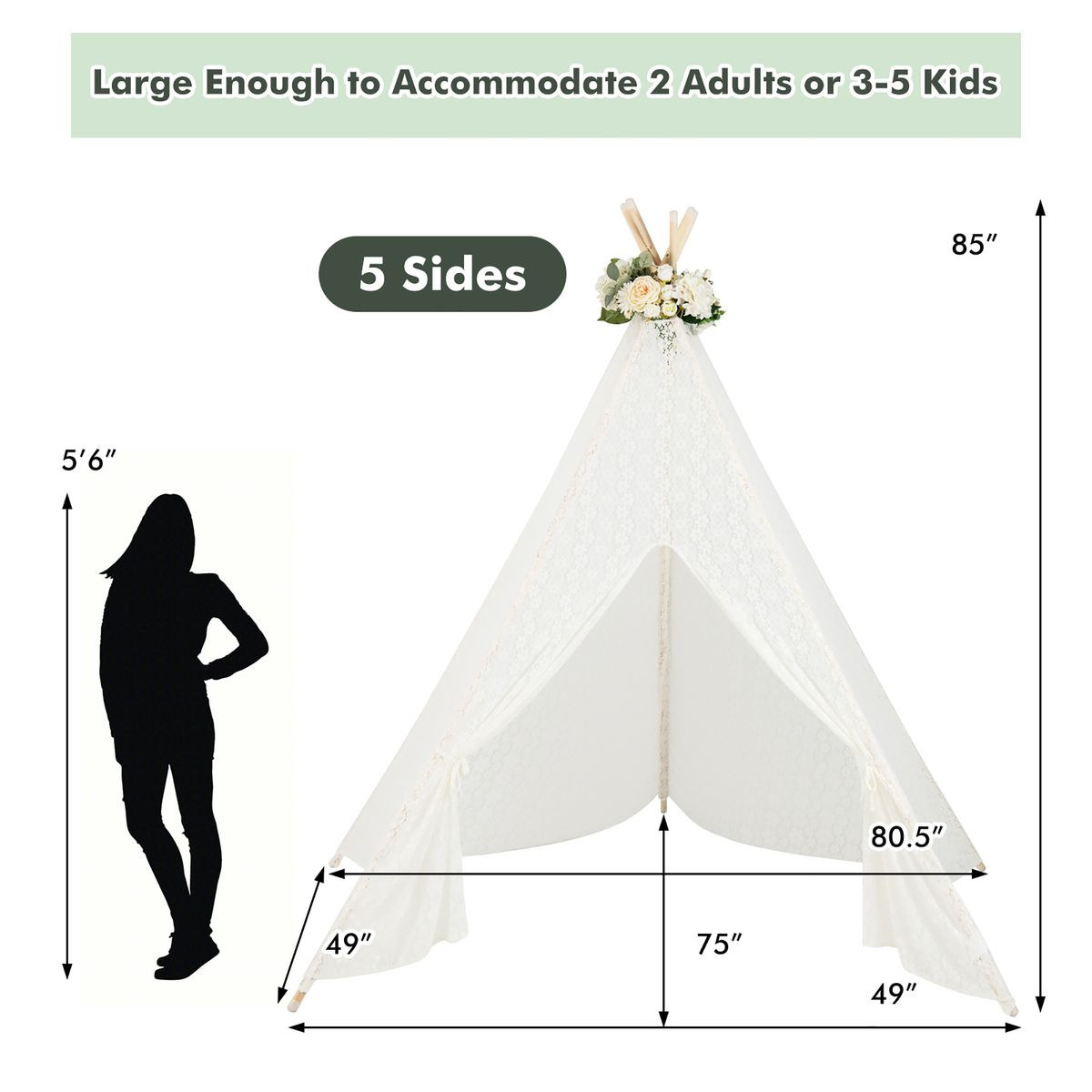 Kids' Lace Conical Tent with Colorful String Lights product image
