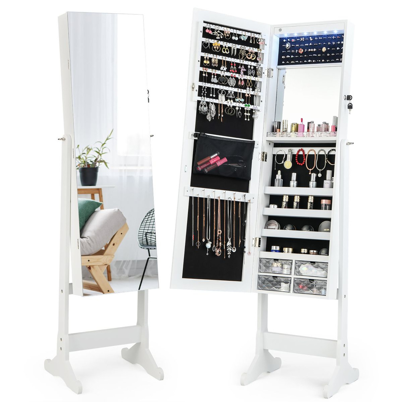 Full-Length Free-Standing Mirror Jewelry Armoire with Lights product image