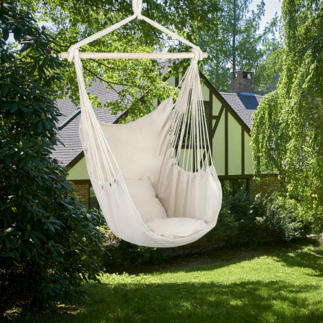 Cotton Canvas Hanging Rope Chair with Pillows product image