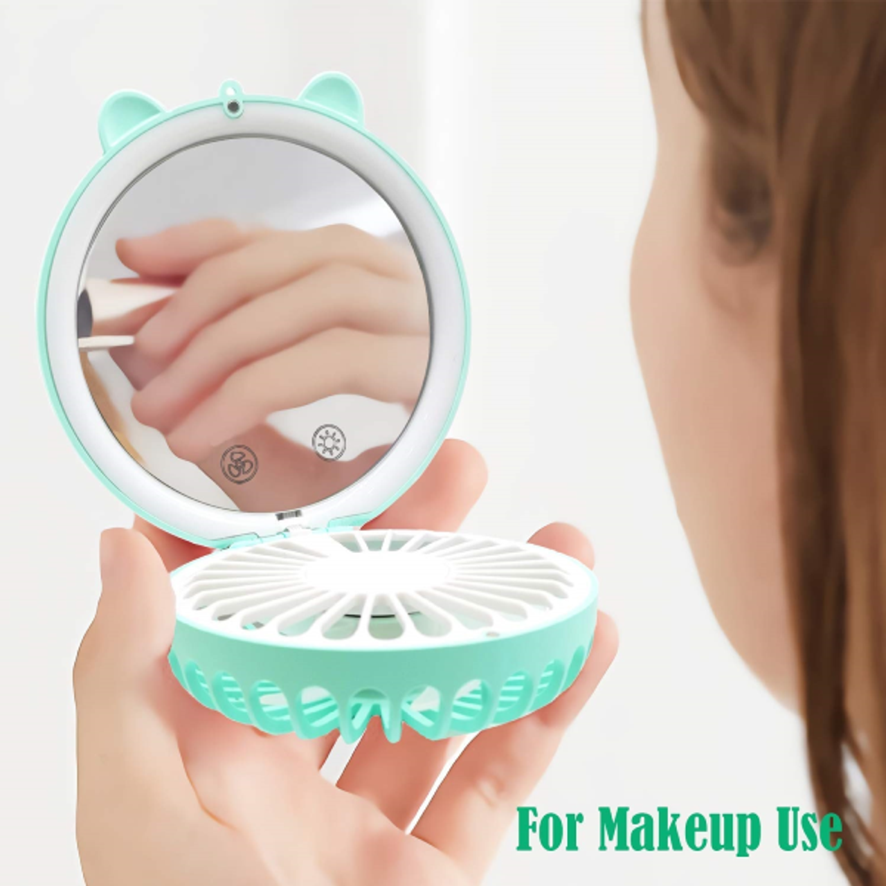 Lucky Cat Portable Personal Fan and Handheld Make Up Mirror product image