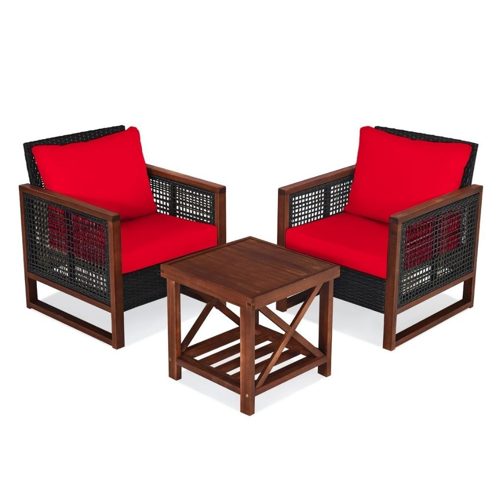 3-Piece Wood and Wicker Patio Furniture Set product image