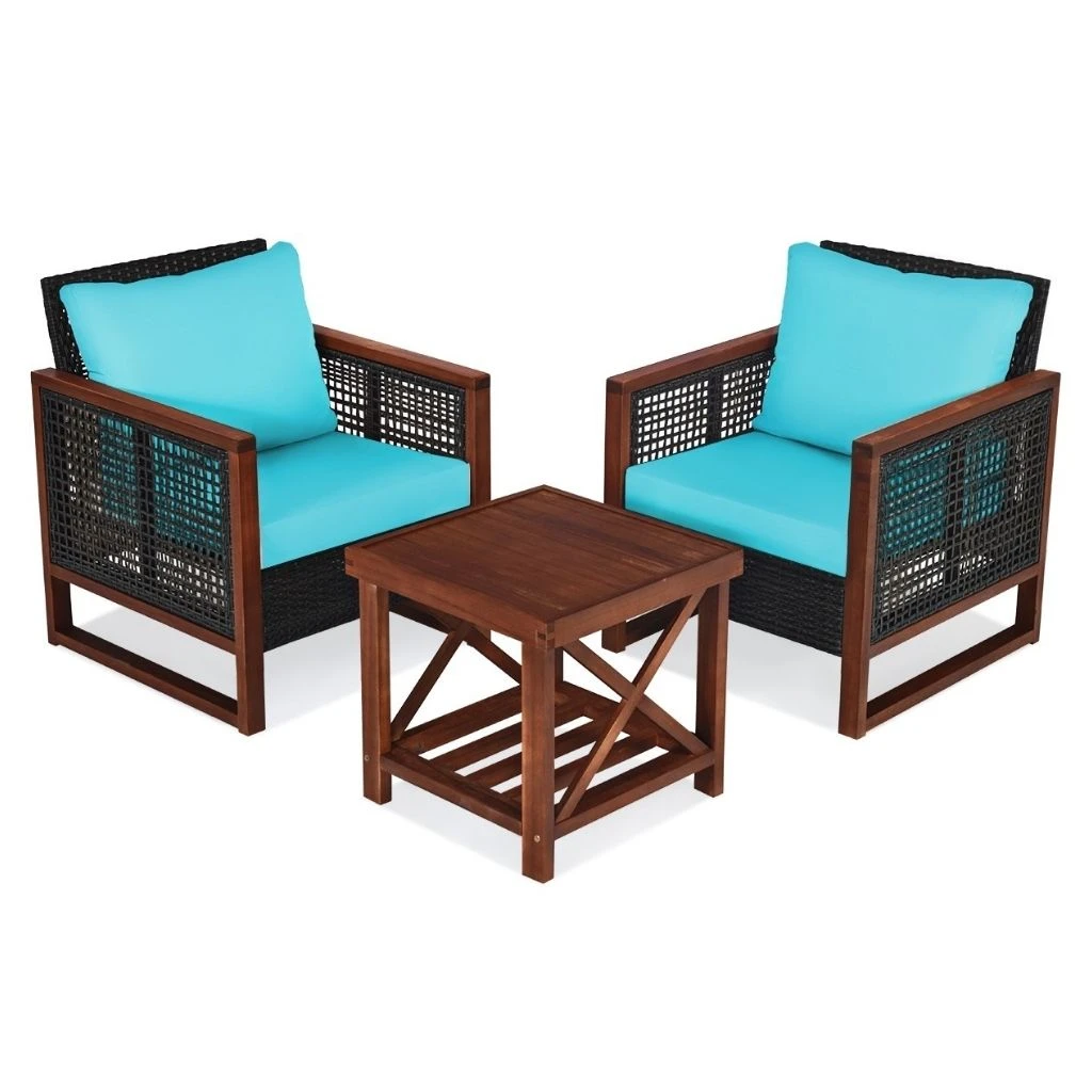 3-Piece Wood and Wicker Patio Furniture Set product image