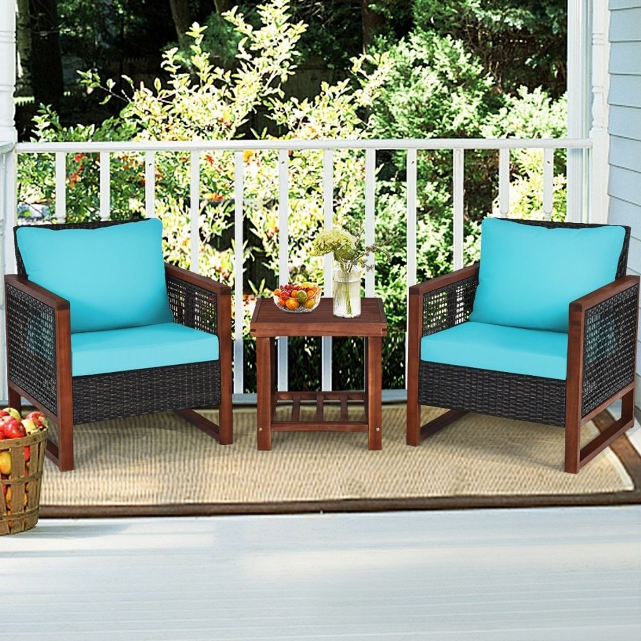3-Piece Wood and Wicker Patio Furniture Set product image